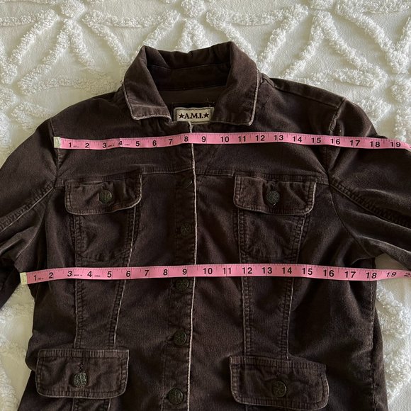 A.M.I. Dark Brown Stretch Corduroy Trucker Y2K Bohemian Blazer Jacket - Picture 8 of 12